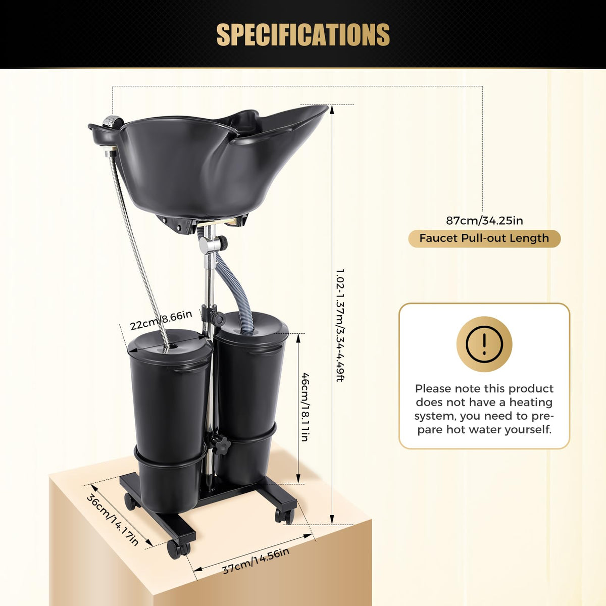Portable Shampoo Bowl with Electric Pump, 2 Water Buckets, Height Adjustable K151882