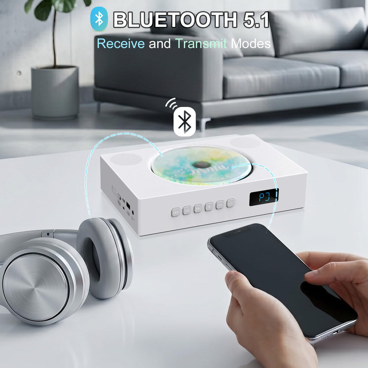 Portable CD Player with Bluetooth & Speakers E8473