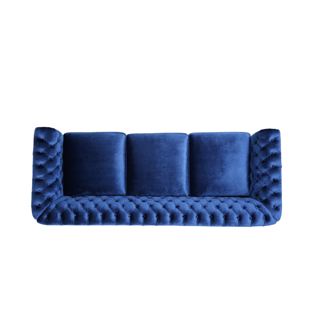 Navy Blue Velvet Sofa with Scroll Arms P453023