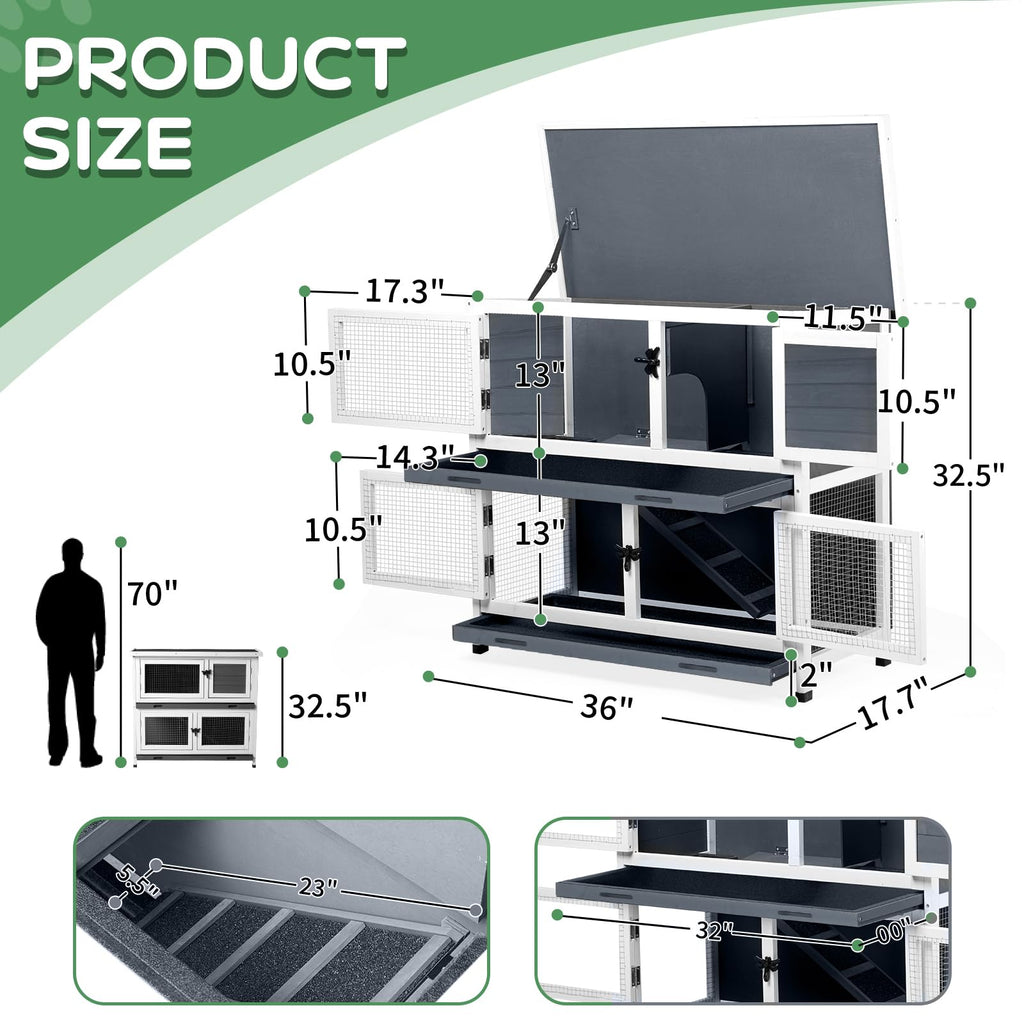 2 Story Solid Wood Rabbit Hutch with Removable Tray P670