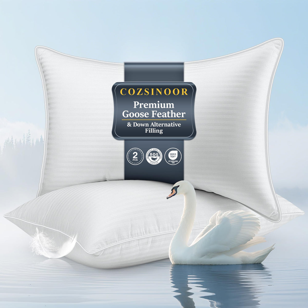 Goose Feather King Size Set of 2 Cotton Pillows A748958