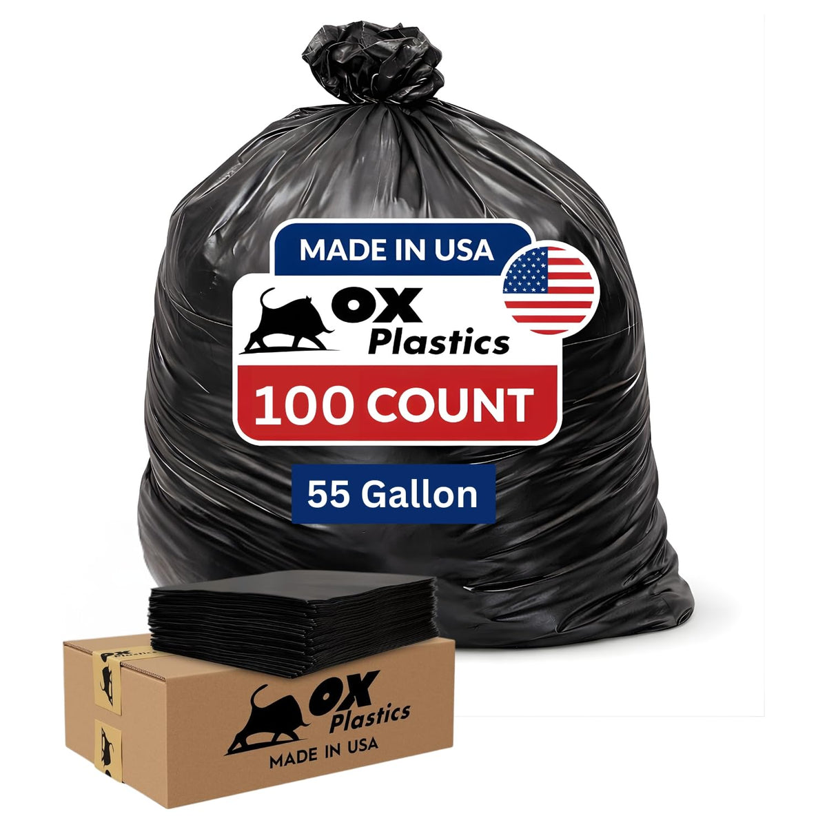 55 Gallon 2 MIL 100 Count Black Trash Bag V669