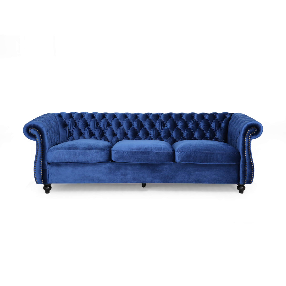 Navy Blue Velvet Sofa with Scroll Arms P453023