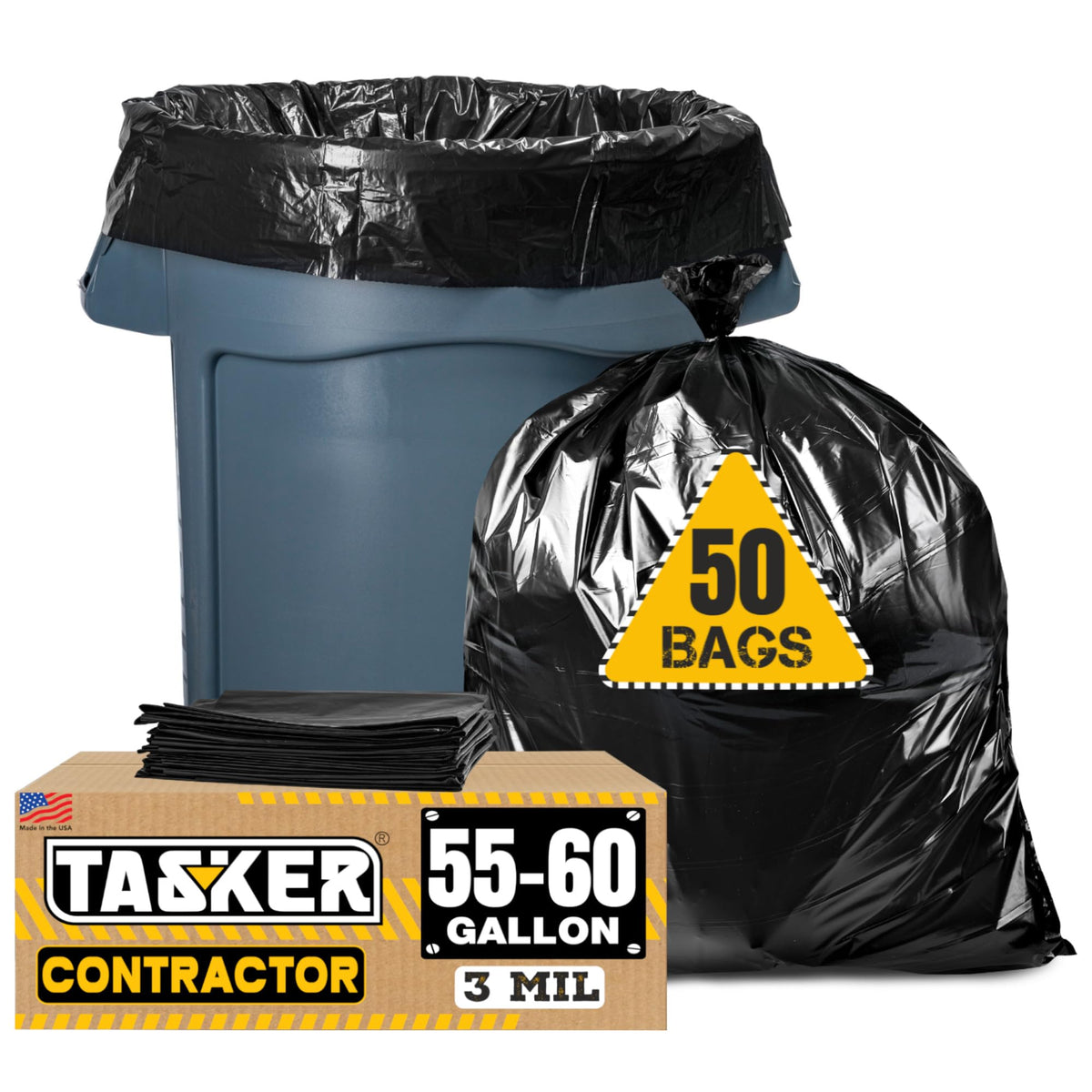 55 Gallon 3 Mil Black Contractor Garbage Bags F65642