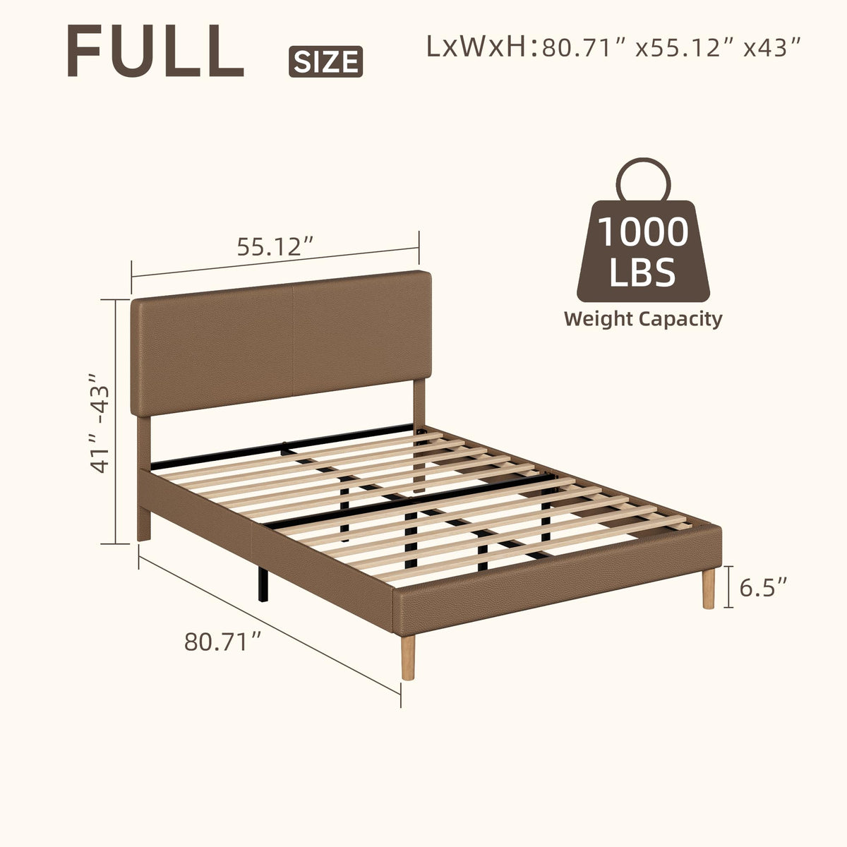 Minimalist Leather Bed Frame with Adjustable Headboard H93898