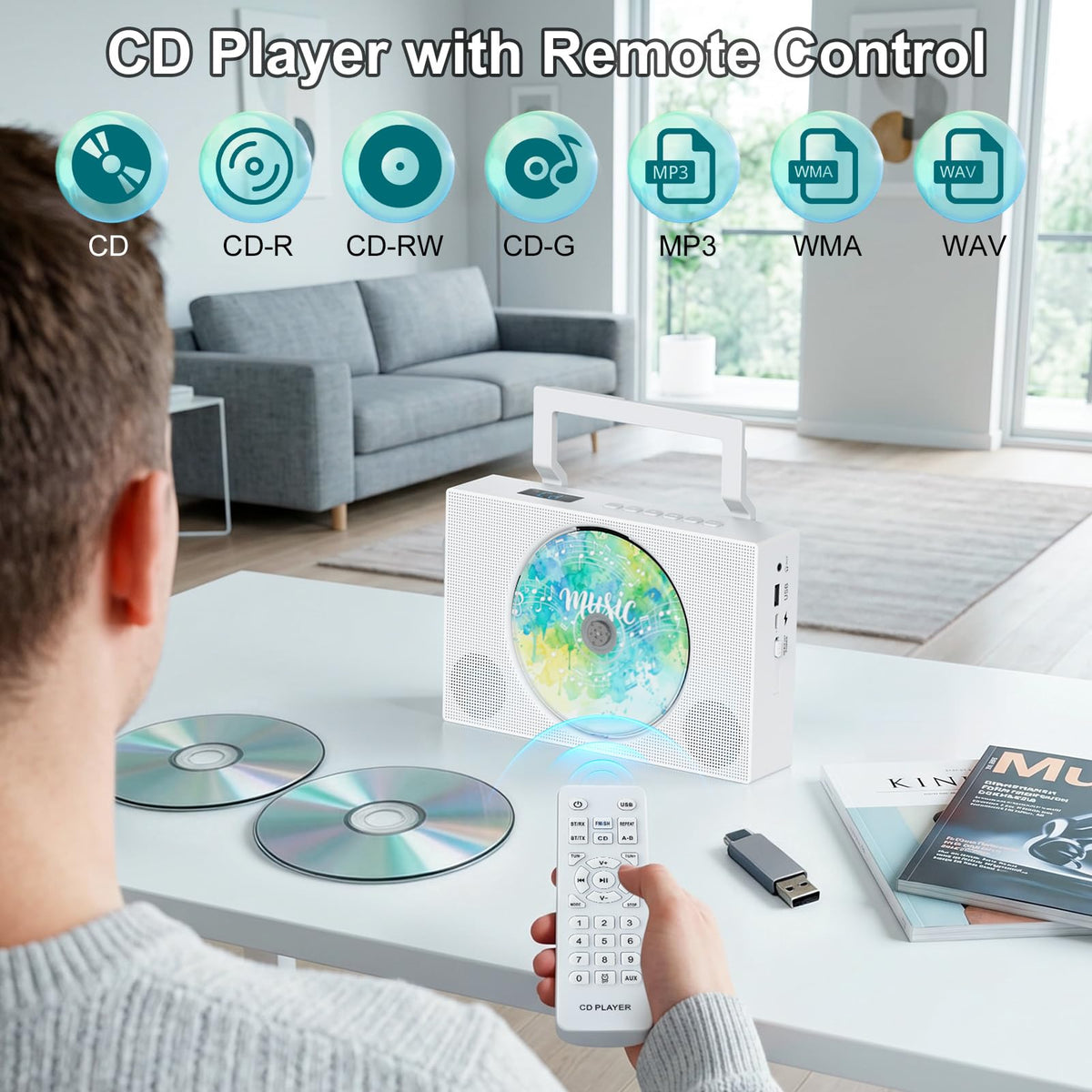 Portable CD Player with Bluetooth & Speakers E8473