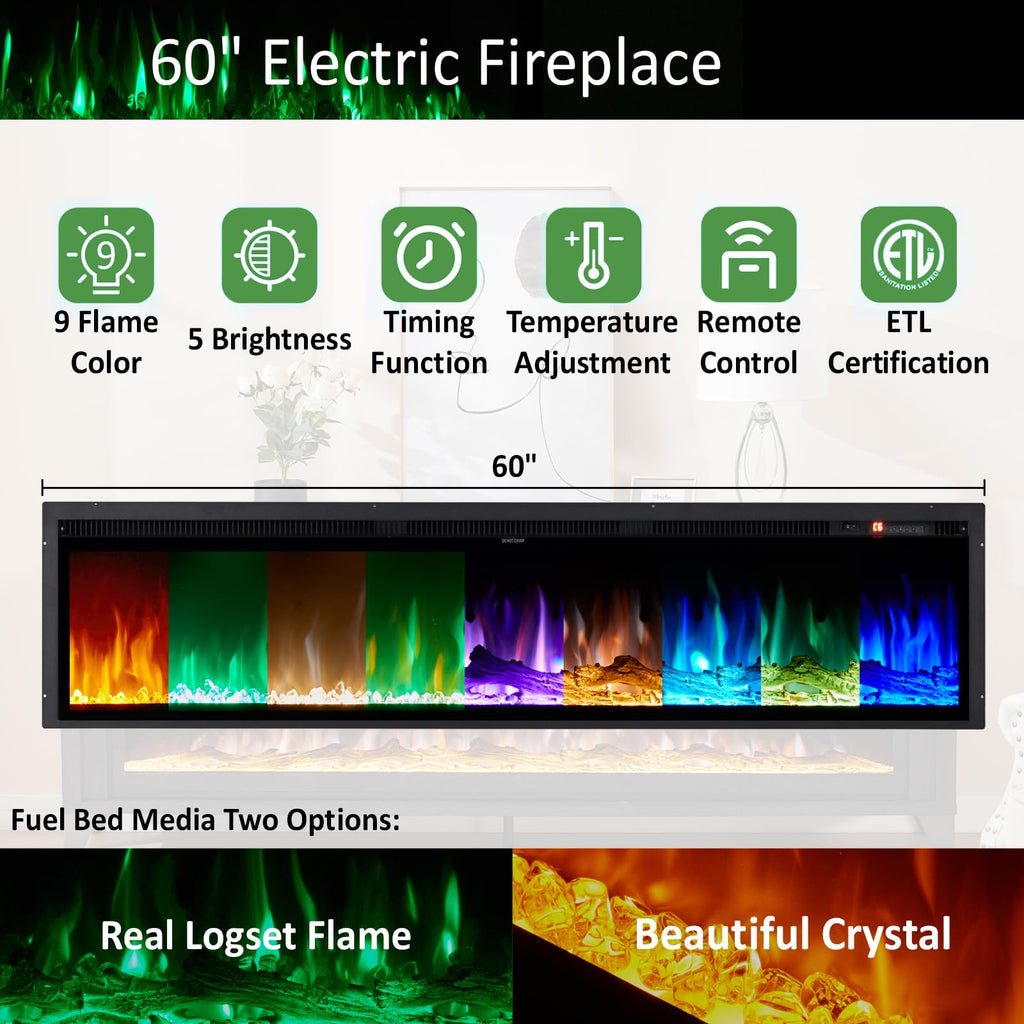 65" Fireplace TV Stand with 60" Glass Electric Fireplace E745