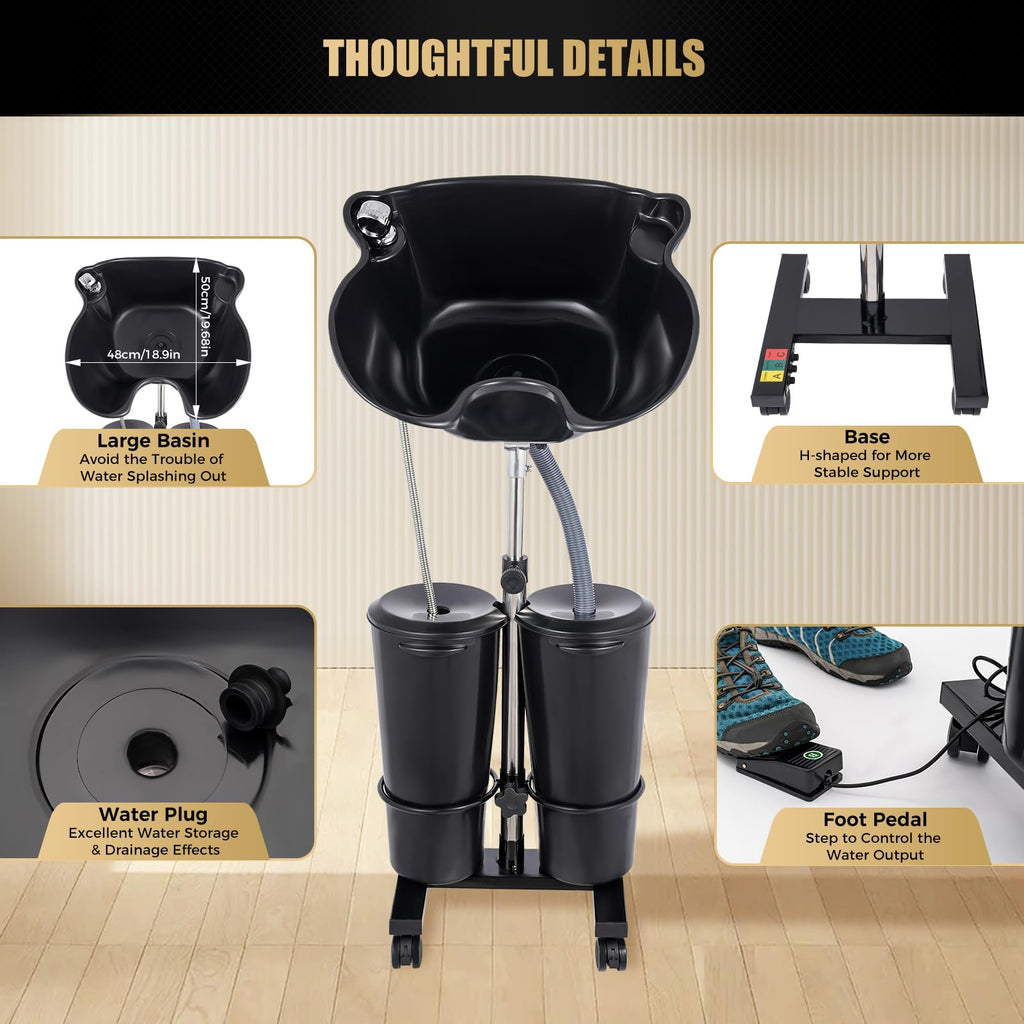 Portable Shampoo Bowl with Electric Pump, 2 Water Buckets, Height Adjustable K151882