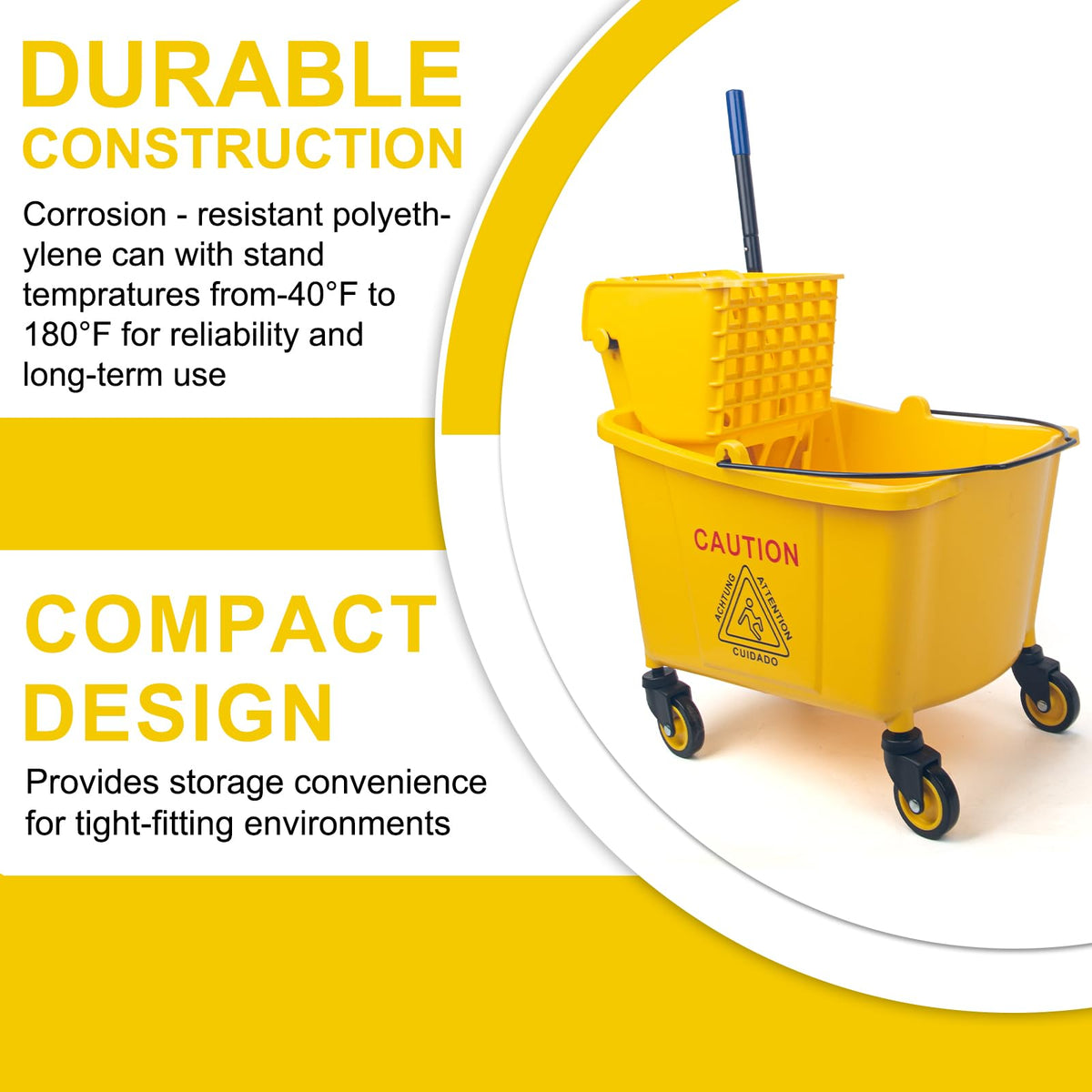 35 Quart Mop Bucket with Side Press Wringer on Wheels H373