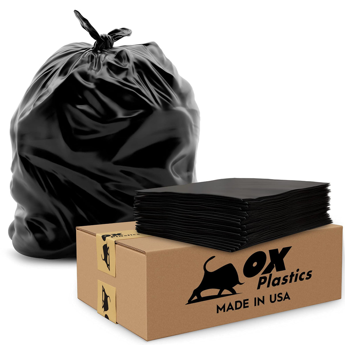 55 Gallon 2 MIL 100 Count Black Trash Bag V669