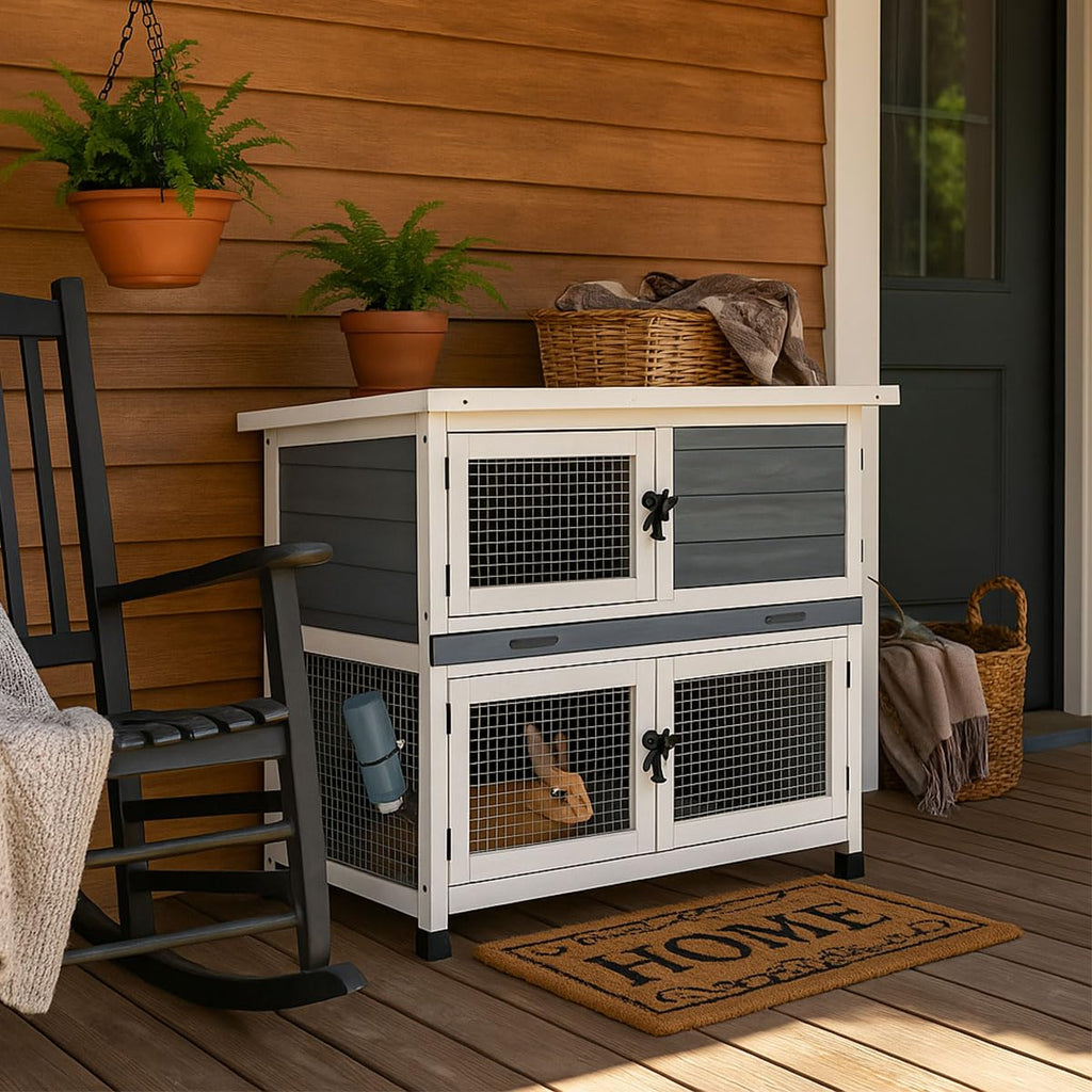 2 Story Solid Wood Rabbit Hutch with Removable Tray P670