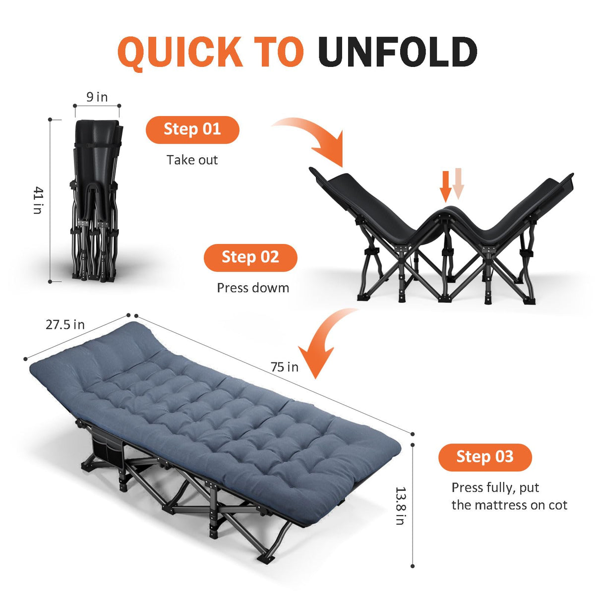 Camping Cot with Cushion S37083