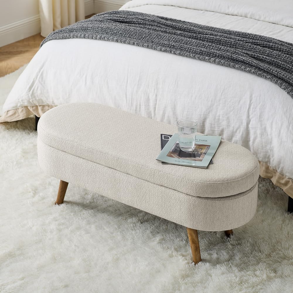 Oval Storage Bench with Rubber Wood Legs V534893