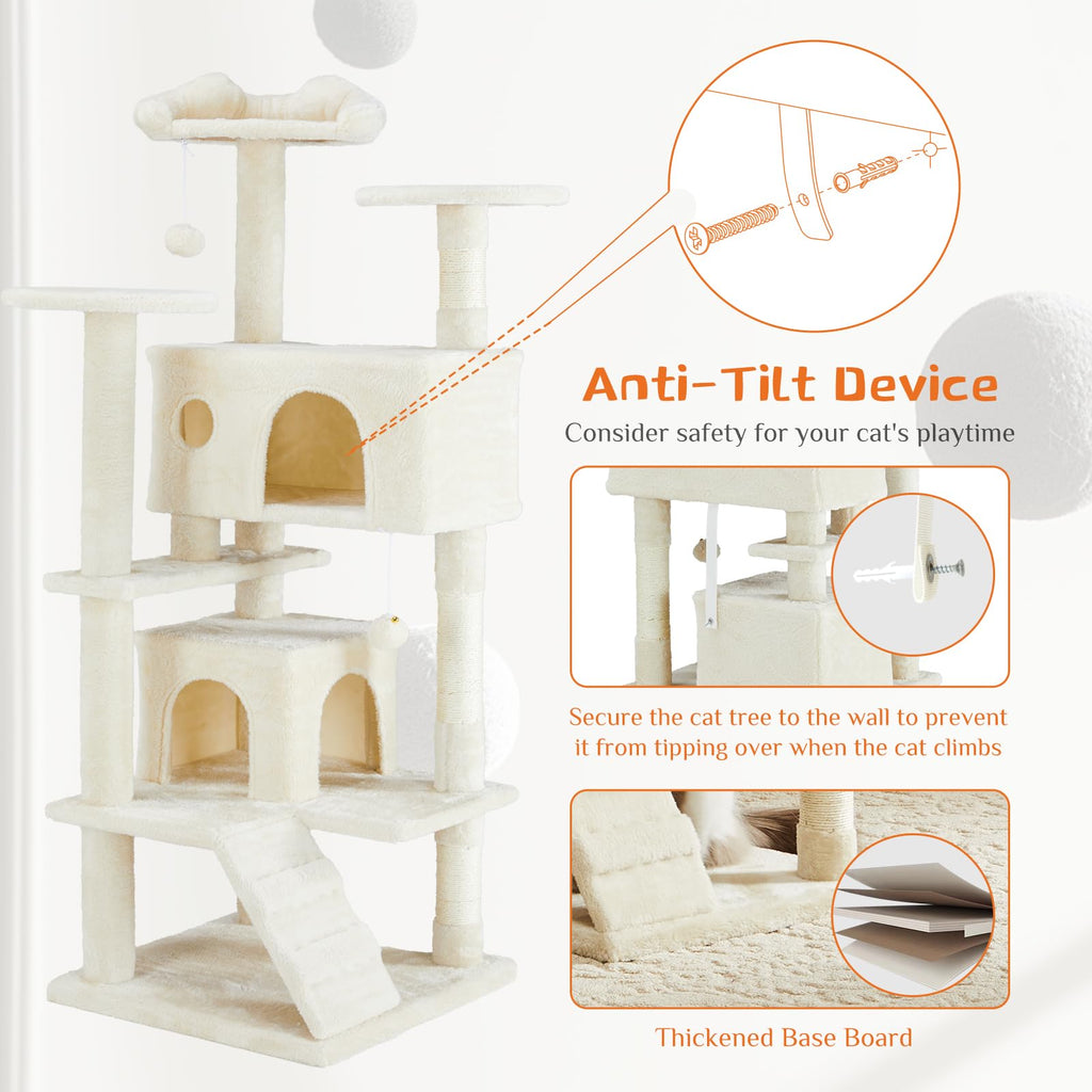 54-inch Cat Tree Tower with Scratching Posts G559039