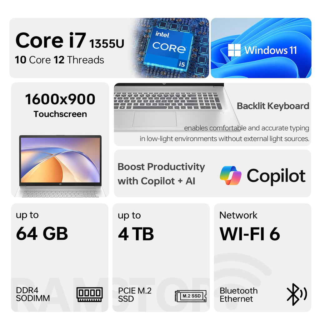 17.3" HD+ Touchscreen Laptop, Intel Core i7, 32GB RAM, 1TB SSD, Silver J440