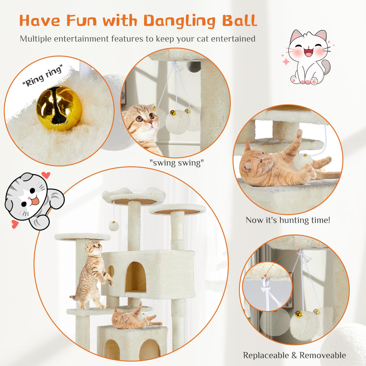 54-inch Cat Tree Tower with Scratching Posts G559039