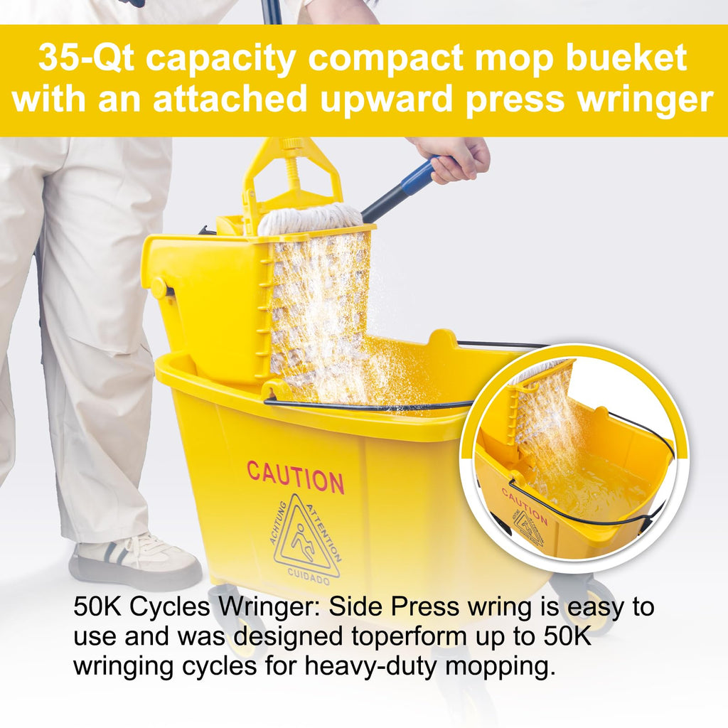 35 Quart Mop Bucket with Side Press Wringer on Wheels H373