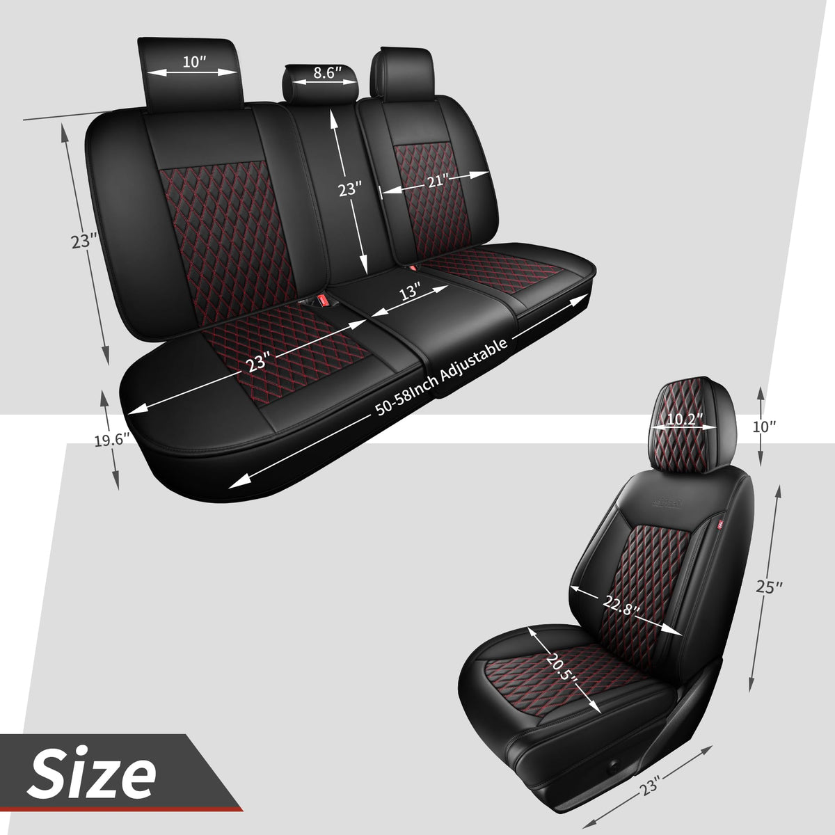 Black and Red Thick Nappa Leather Car Seat Covers Set of 2 N128069