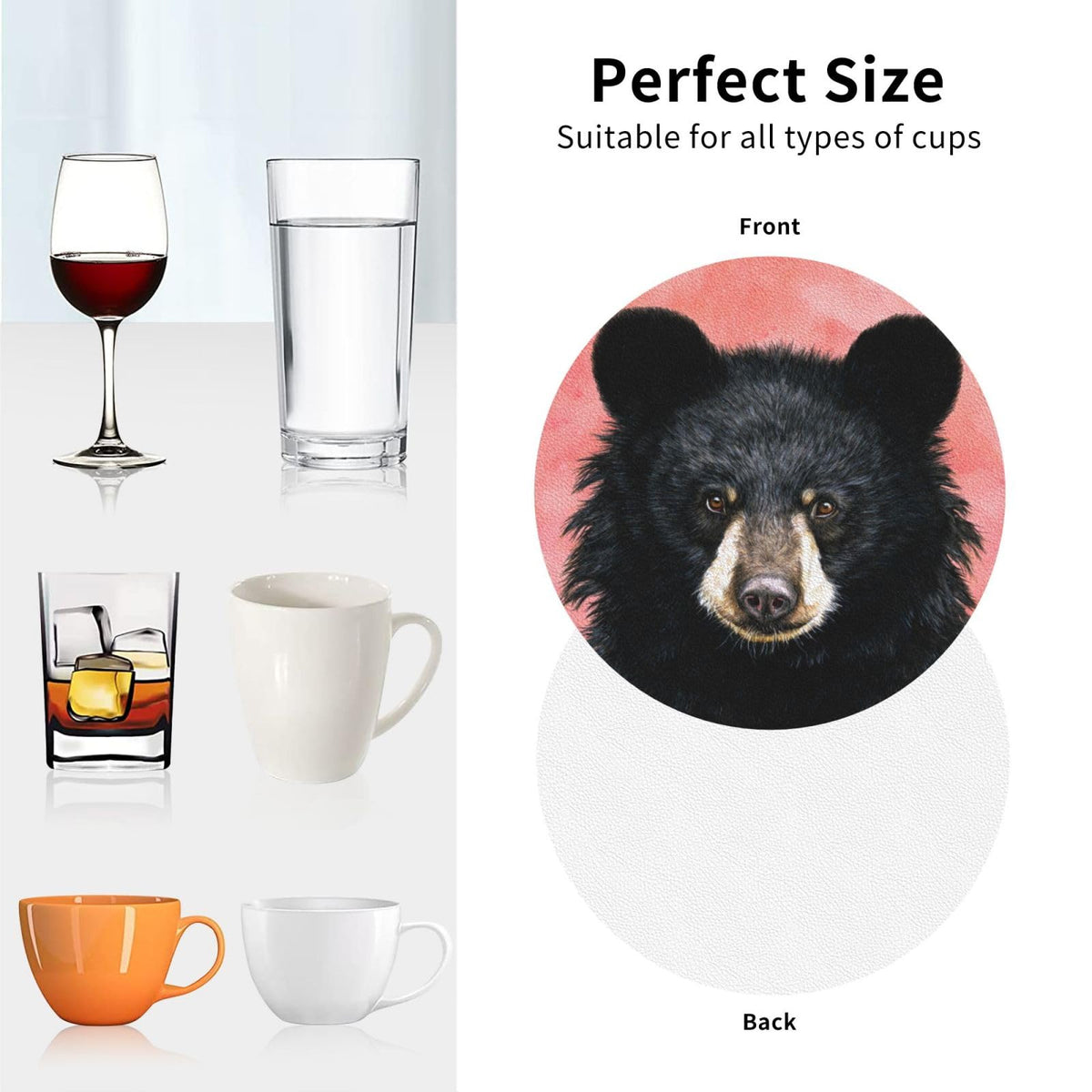 Black Bear Leather Coasters Set of 4 X162