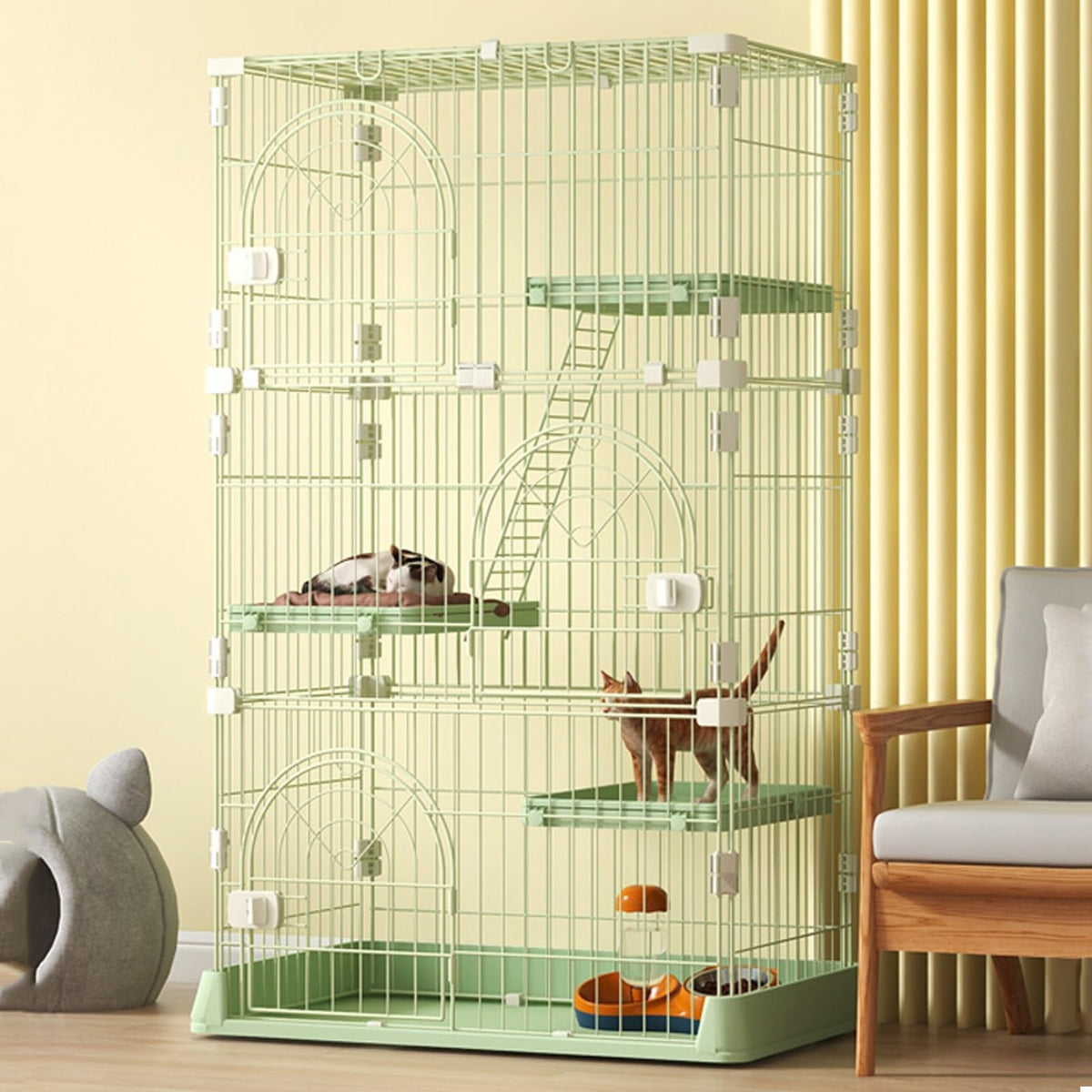 3/4-Tier Wire Cat Cage Playpen Kennel with Hammock D4810