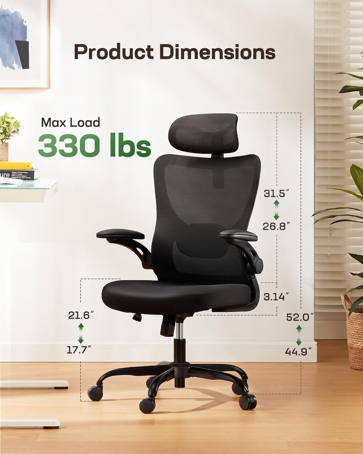 Ergonomic Office Chair with High Back Mesh and Adjustable Lumbar Support N340