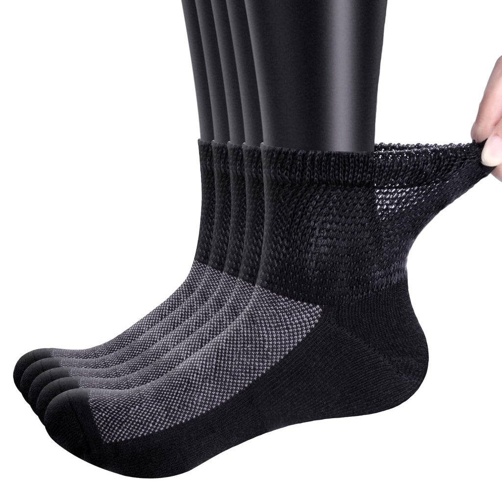 Bamboo Viscose Diabetic Socks, Black, Size 10-13, 5 Pairs L799