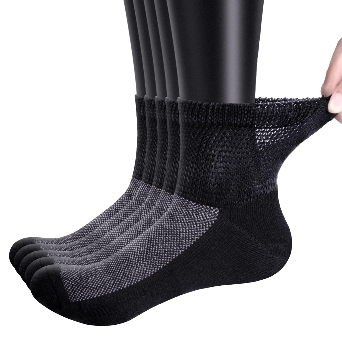 Bamboo Viscose Diabetic Socks, Black, Size 10-13, 5 Pairs L799