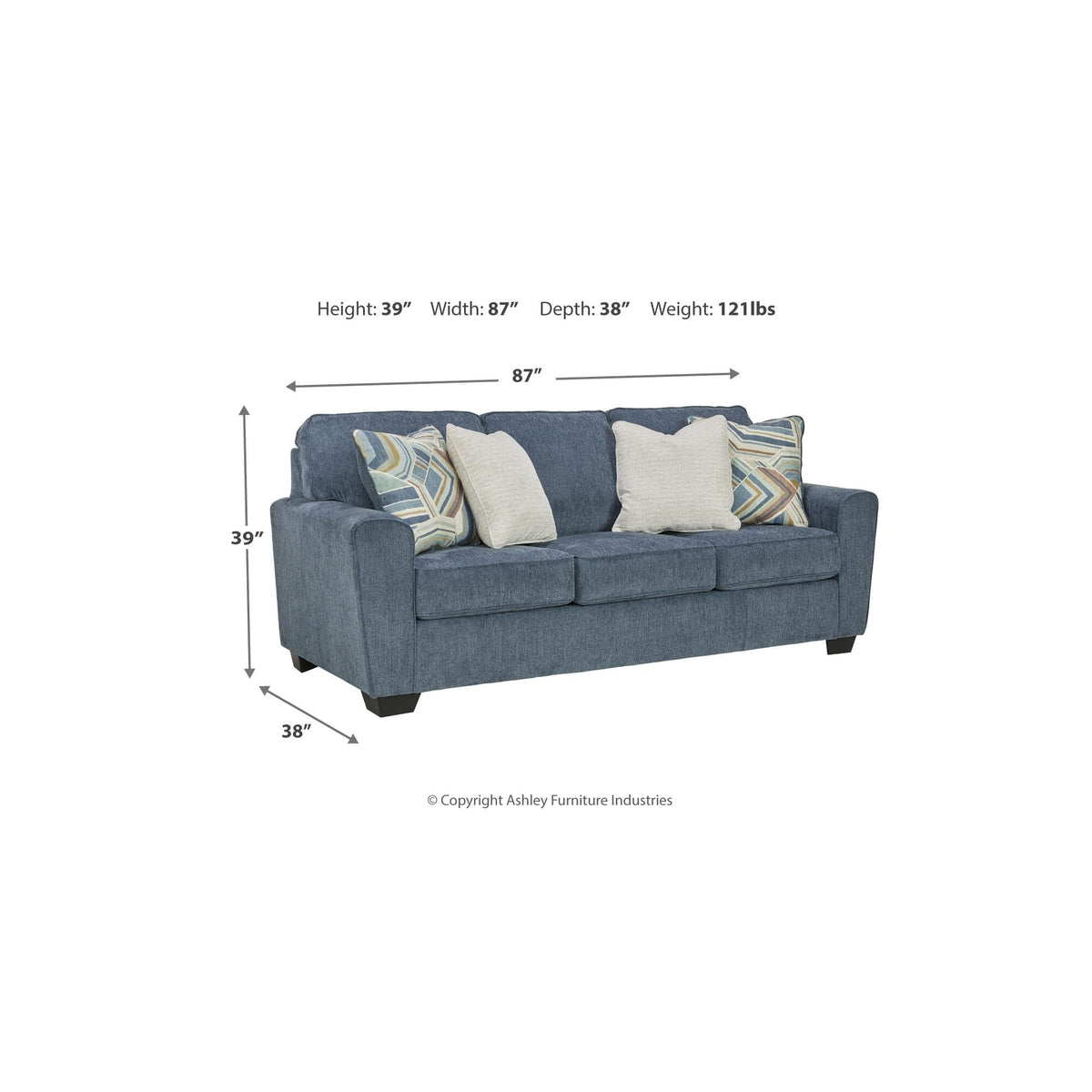 Blue Chenille 3 Seater Couch O37937