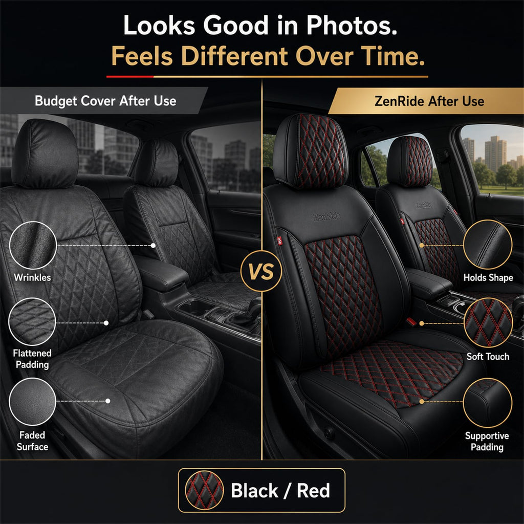 Black and Red Thick Nappa Leather Car Seat Covers Set of 2 N128069