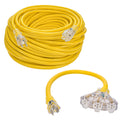150ft 12/3 SJTW Yellow Outdoor Extension Cord with 3-Outlet Adapter M148