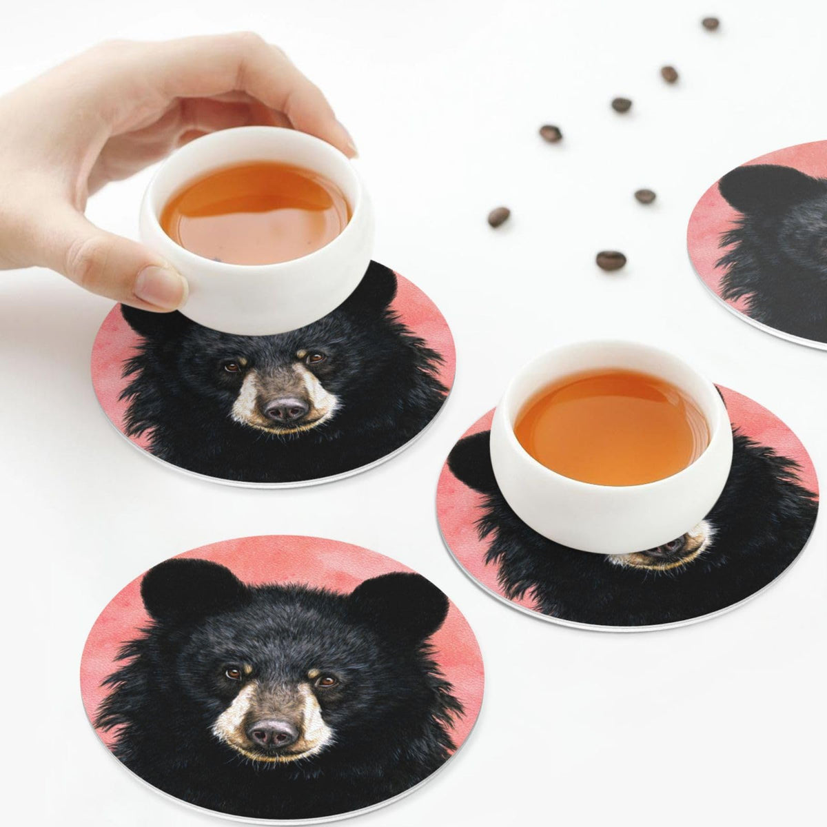 Black Bear Leather Coasters Set of 4 X162