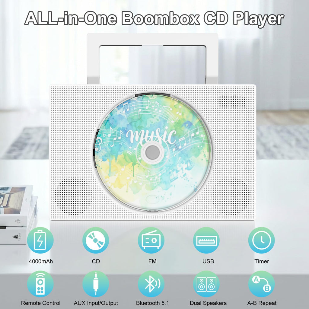 Portable CD Player with Bluetooth & Speakers E8473