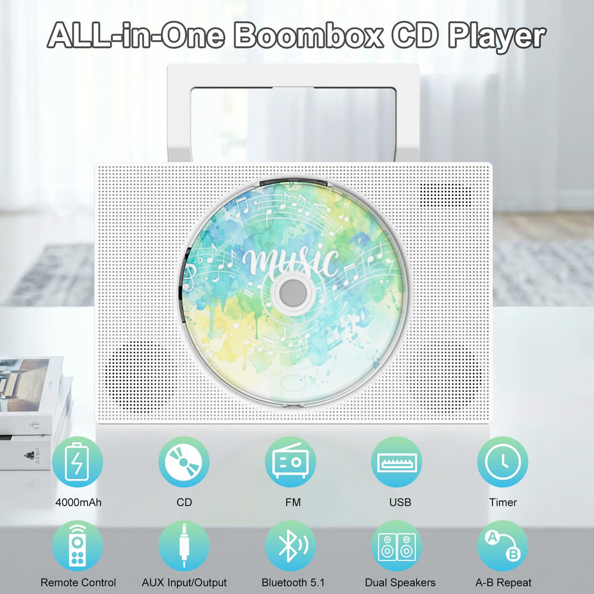 Portable CD Player with Bluetooth & Speakers E8473
