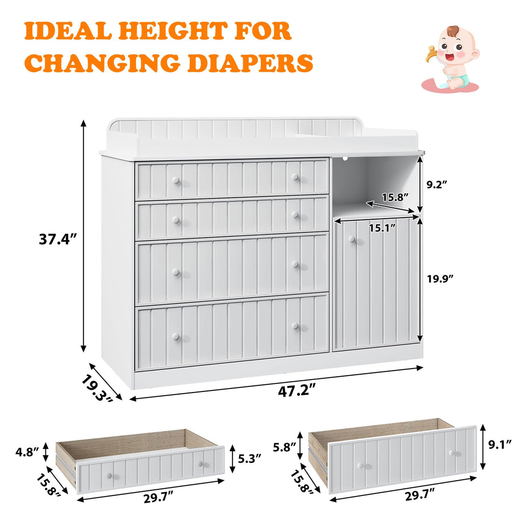 White 4 Drawer Changing Table Dresser M359102