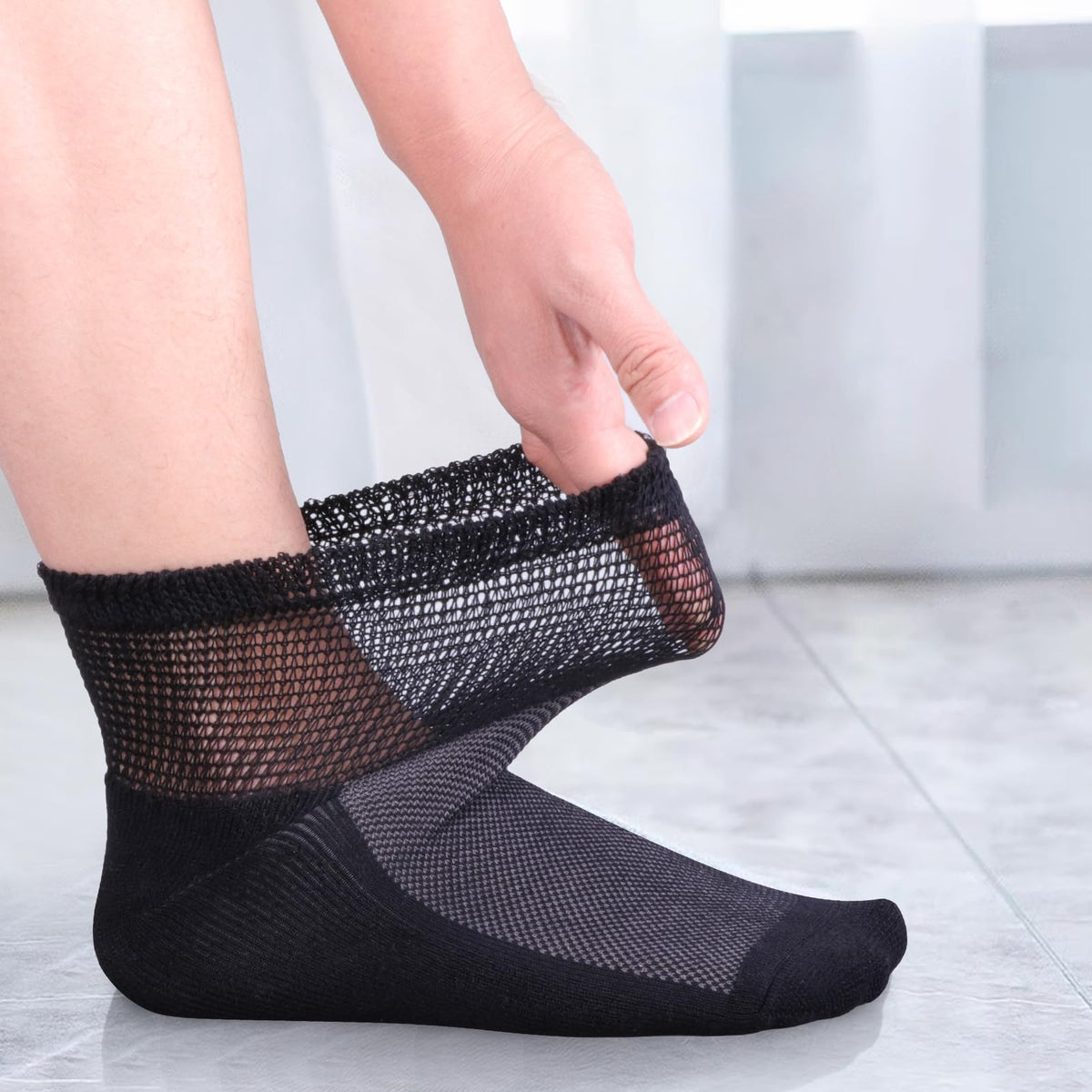 Bamboo Viscose Diabetic Socks, Black, Size 10-13, 5 Pairs L799
