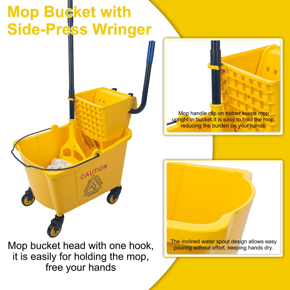35 Quart Mop Bucket with Side Press Wringer on Wheels H373