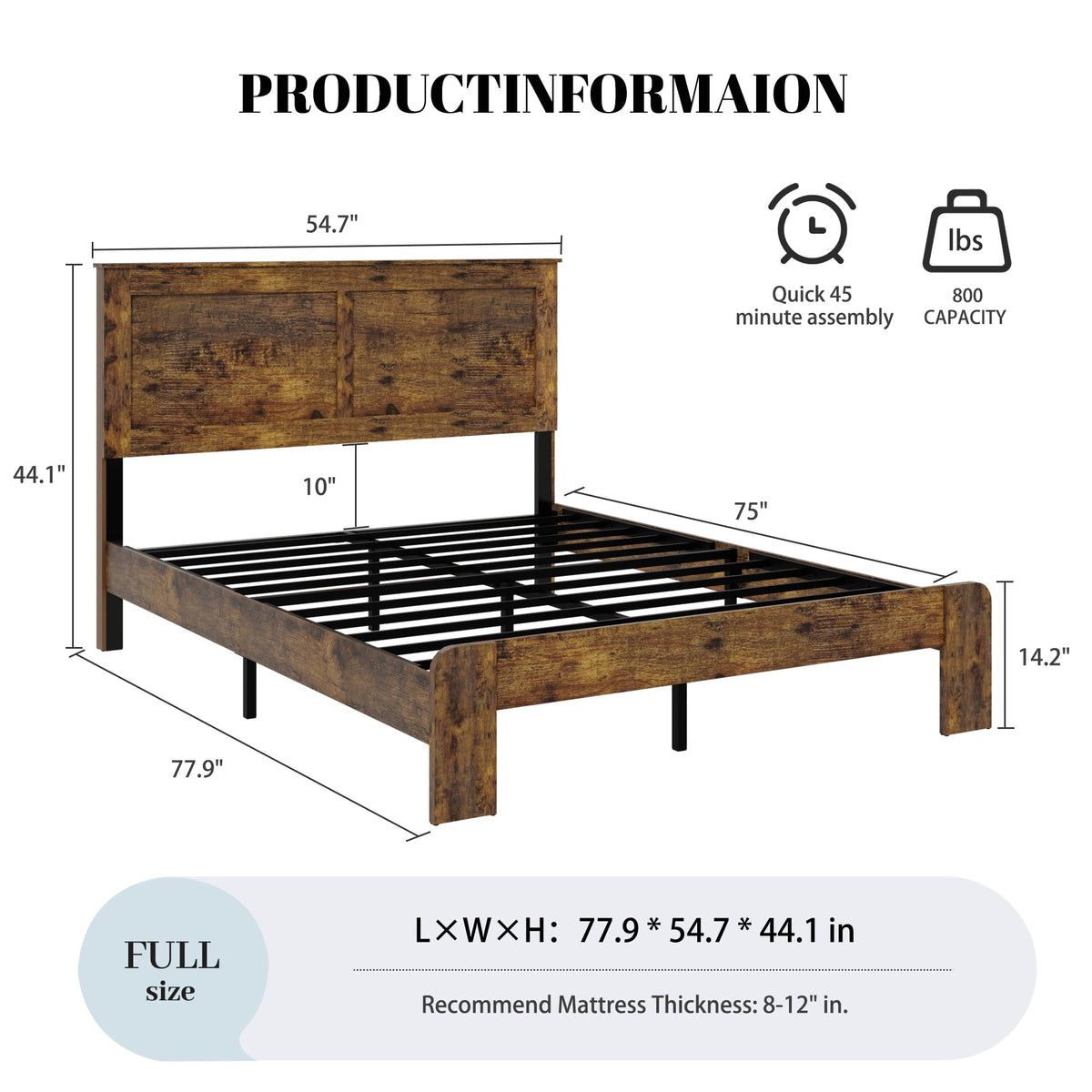 Farmhouse Wood Bed Frame with Headboard and Footboard L856673