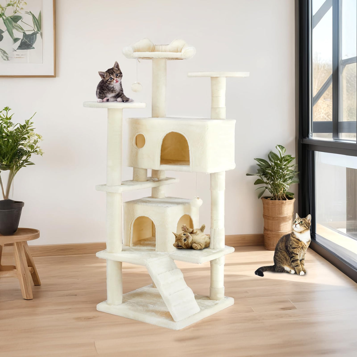 54-inch Cat Tree Tower with Scratching Posts G559039