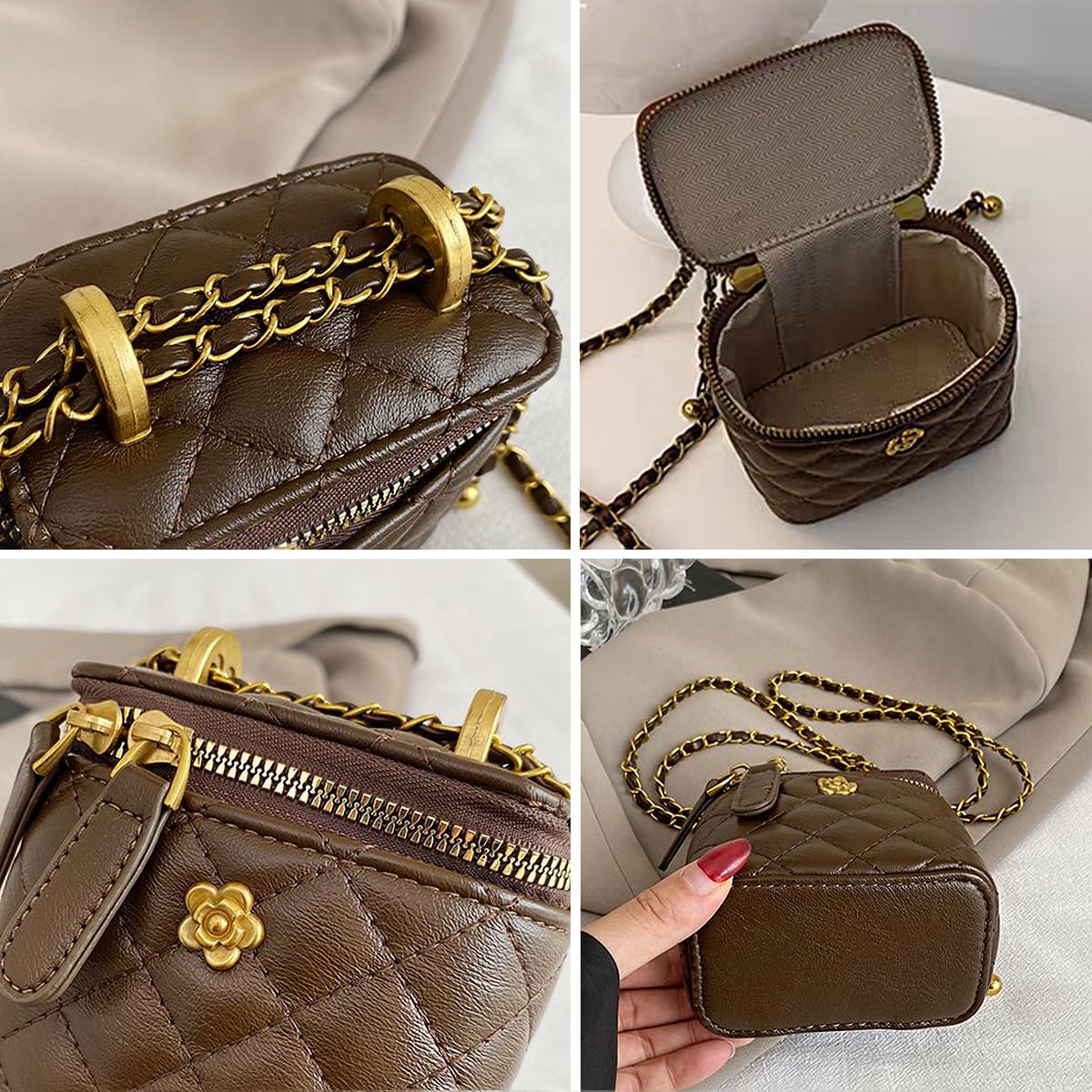 Quilted Leather Crossbody Bag with Chain Strap B8908