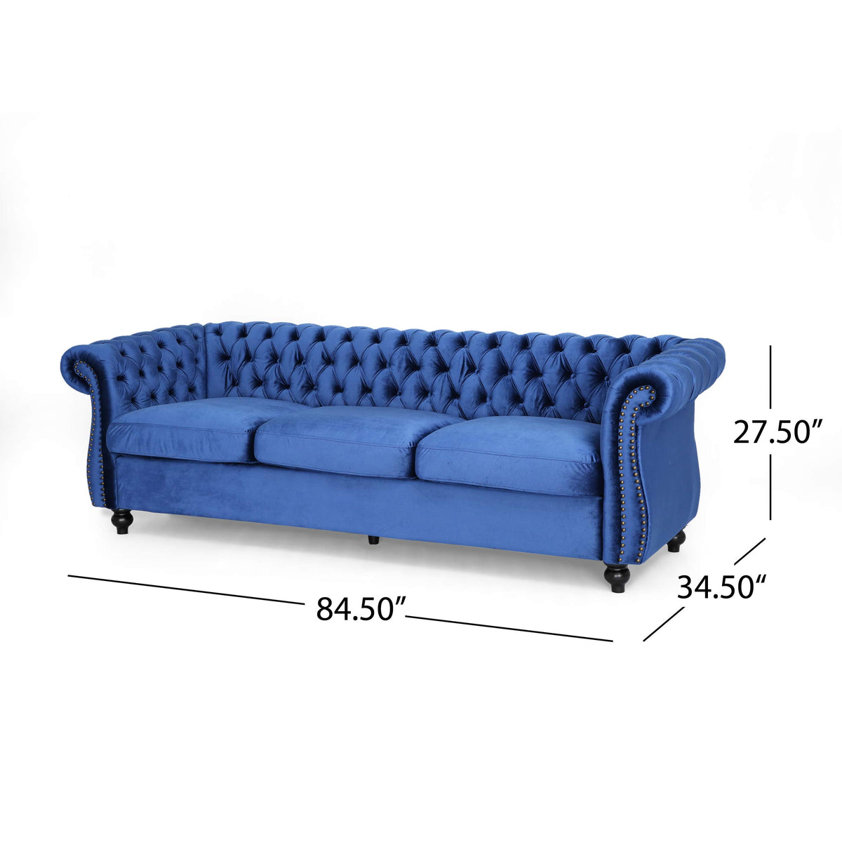 Navy Blue Velvet Sofa with Scroll Arms P453023