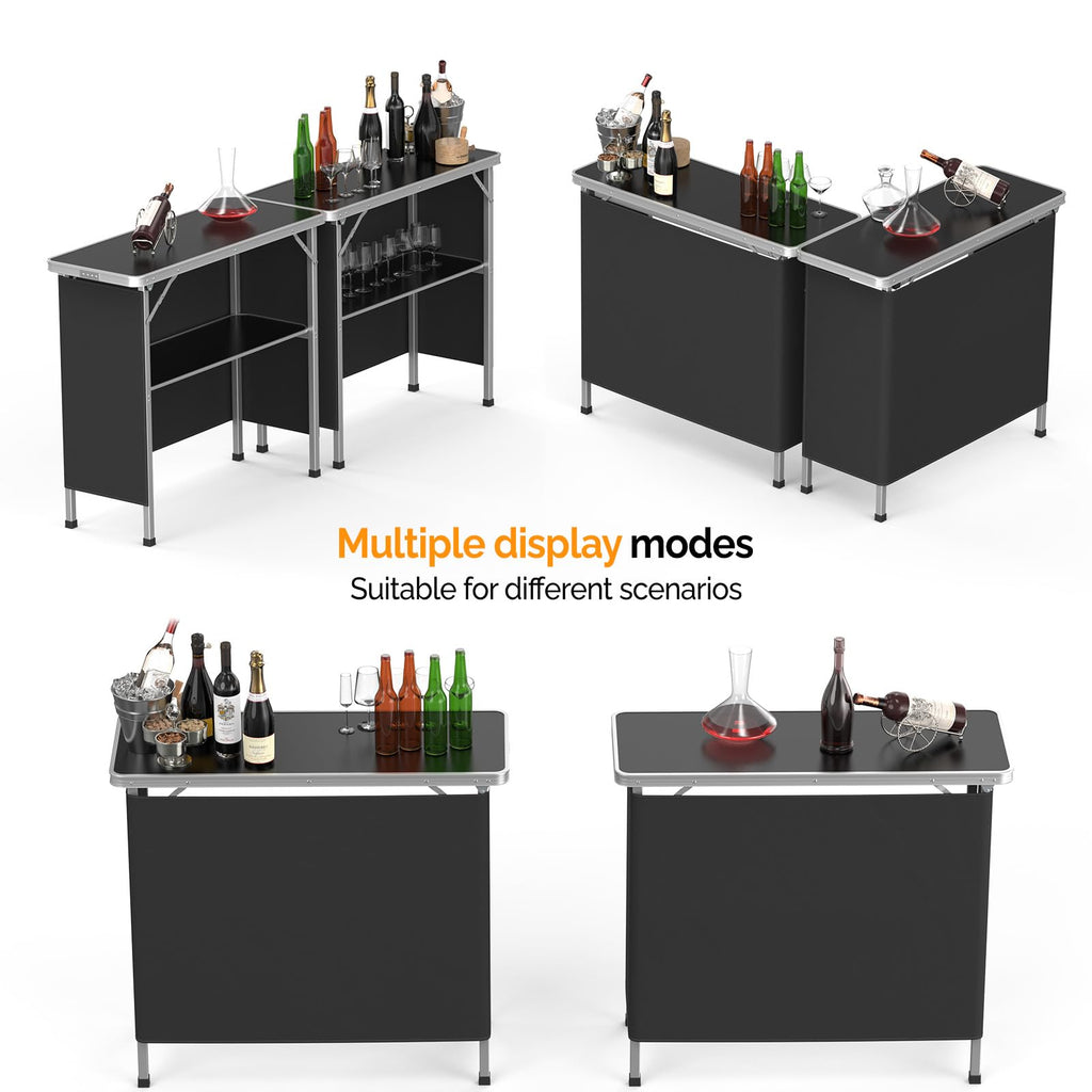 Portable 2-Tier Mobile Bar Table with Black Skirt I558
