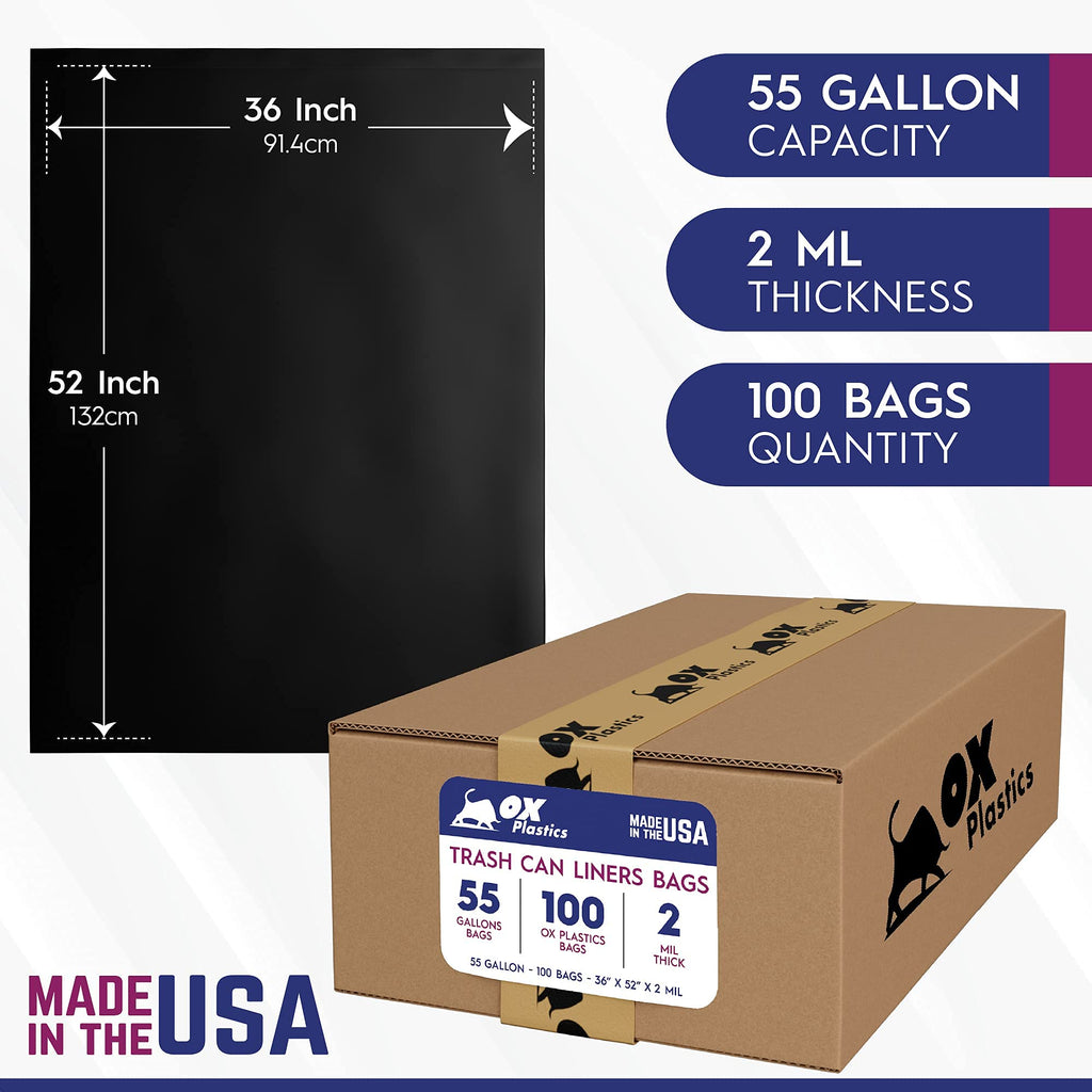 55 Gallon 2 MIL 100 Count Black Trash Bag V669