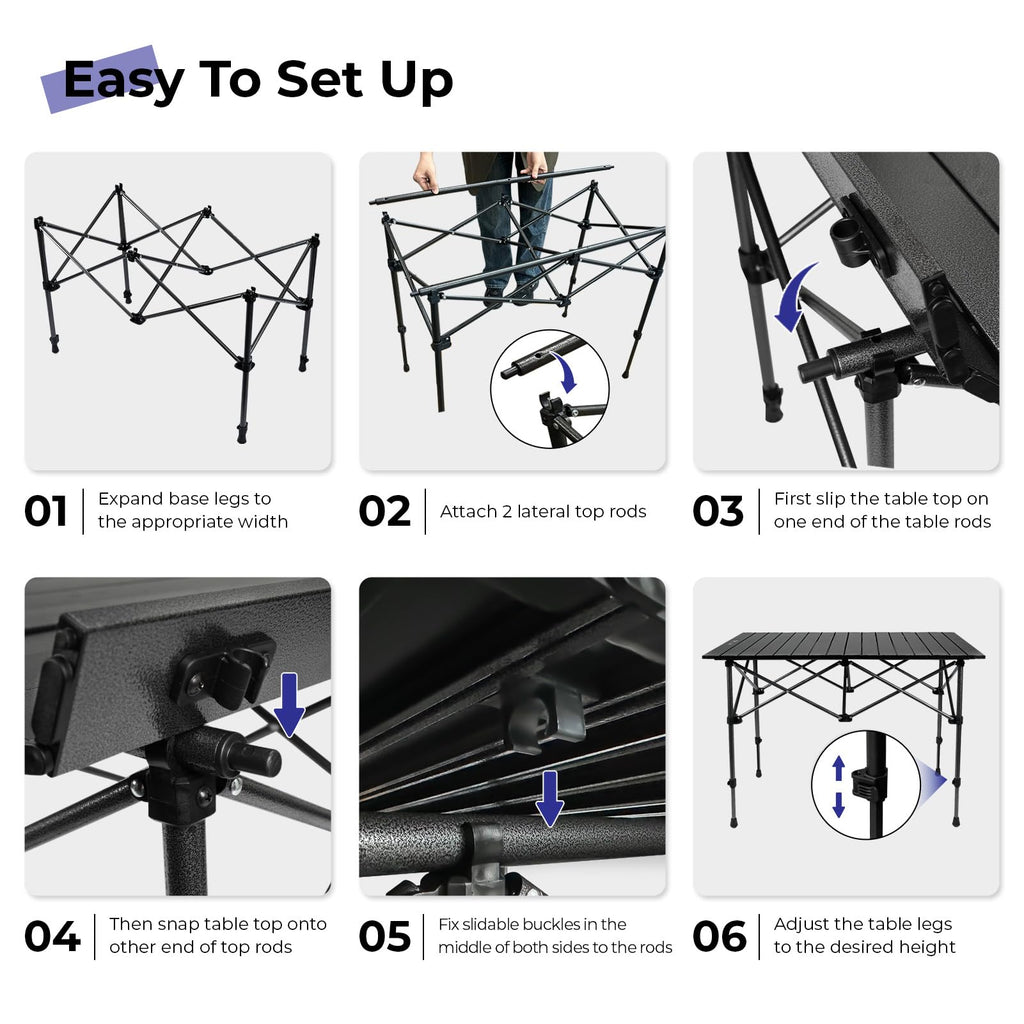 Folding Camping Table Aluminum Adjustable Height Black Z958