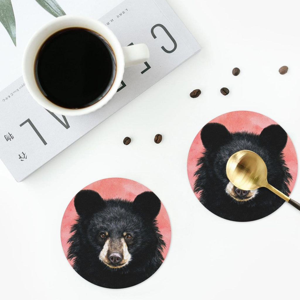 Black Bear Leather Coasters Set of 4 X162