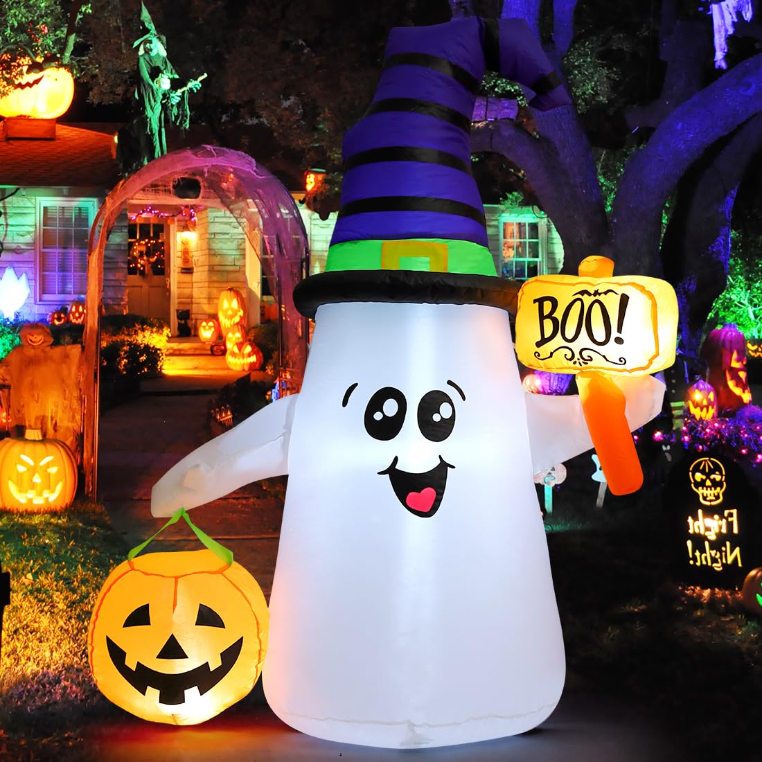 5 FT Halloween Inflatables Ghost with Built-in LEDs H7353