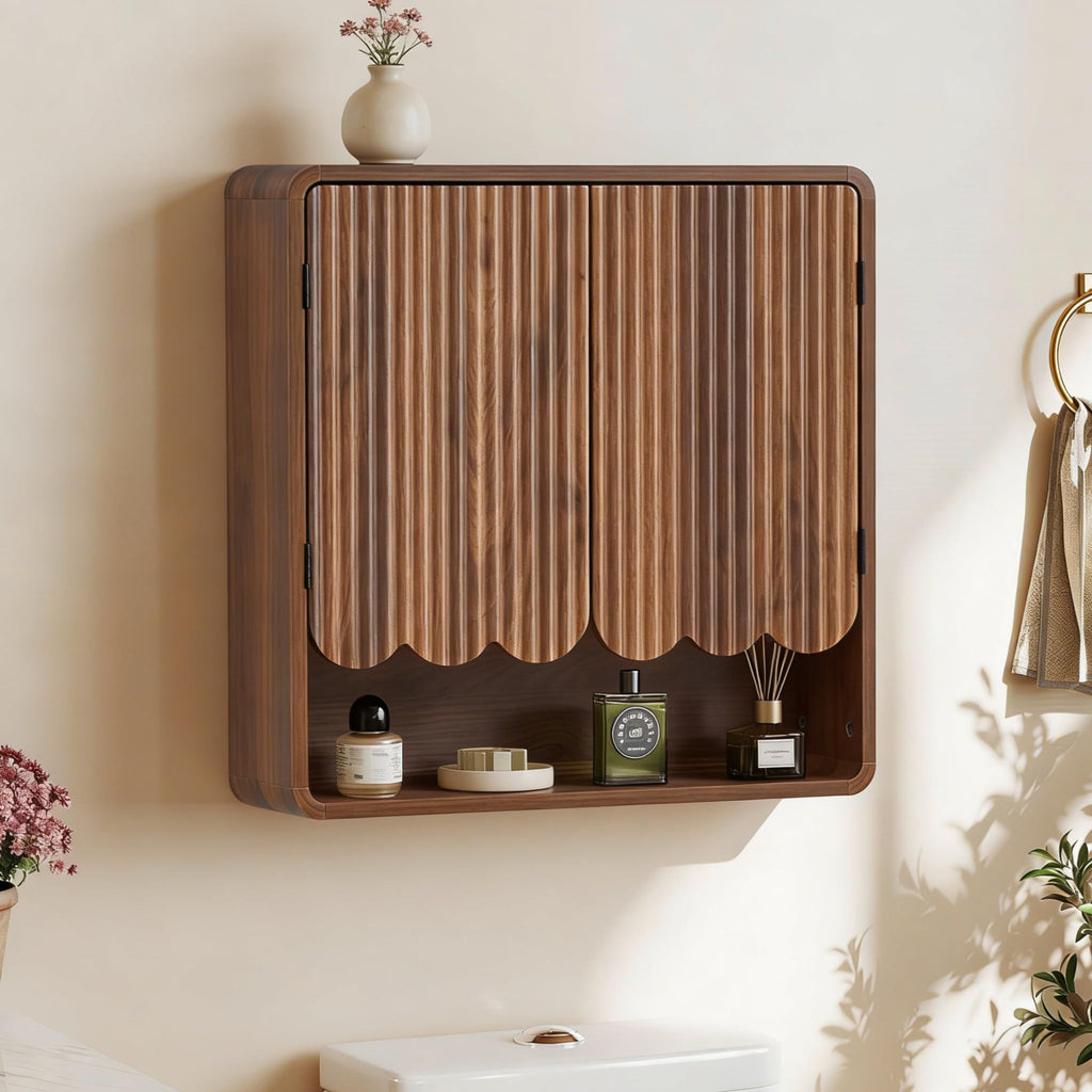 Walnut Fluted Bathroom Wall Cabinet W201