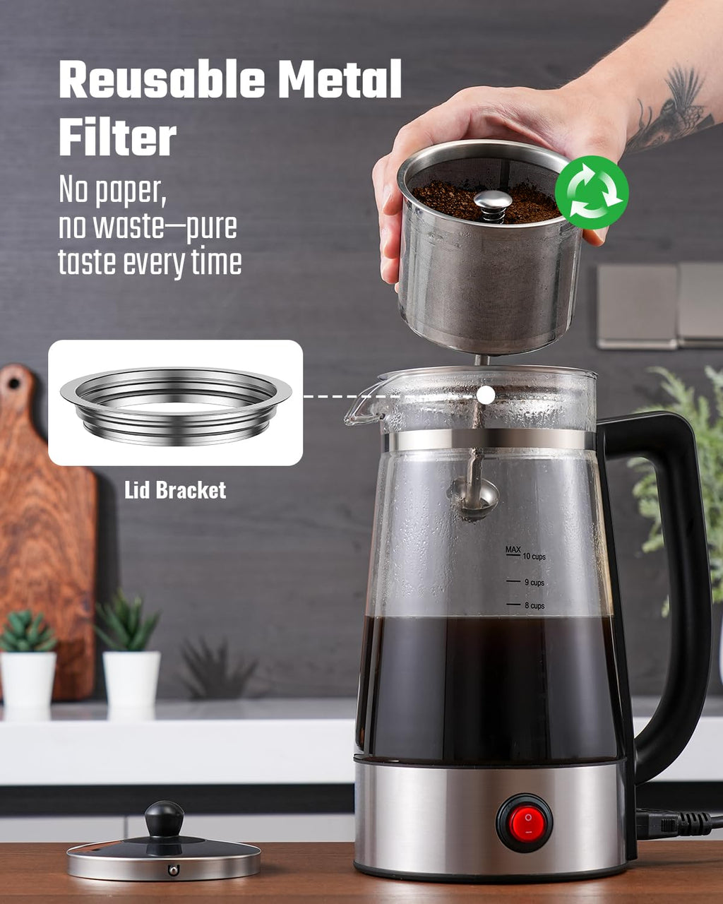 10-Cup Electric Percolator Coffee Pot with Borosilicate Carafe W30123