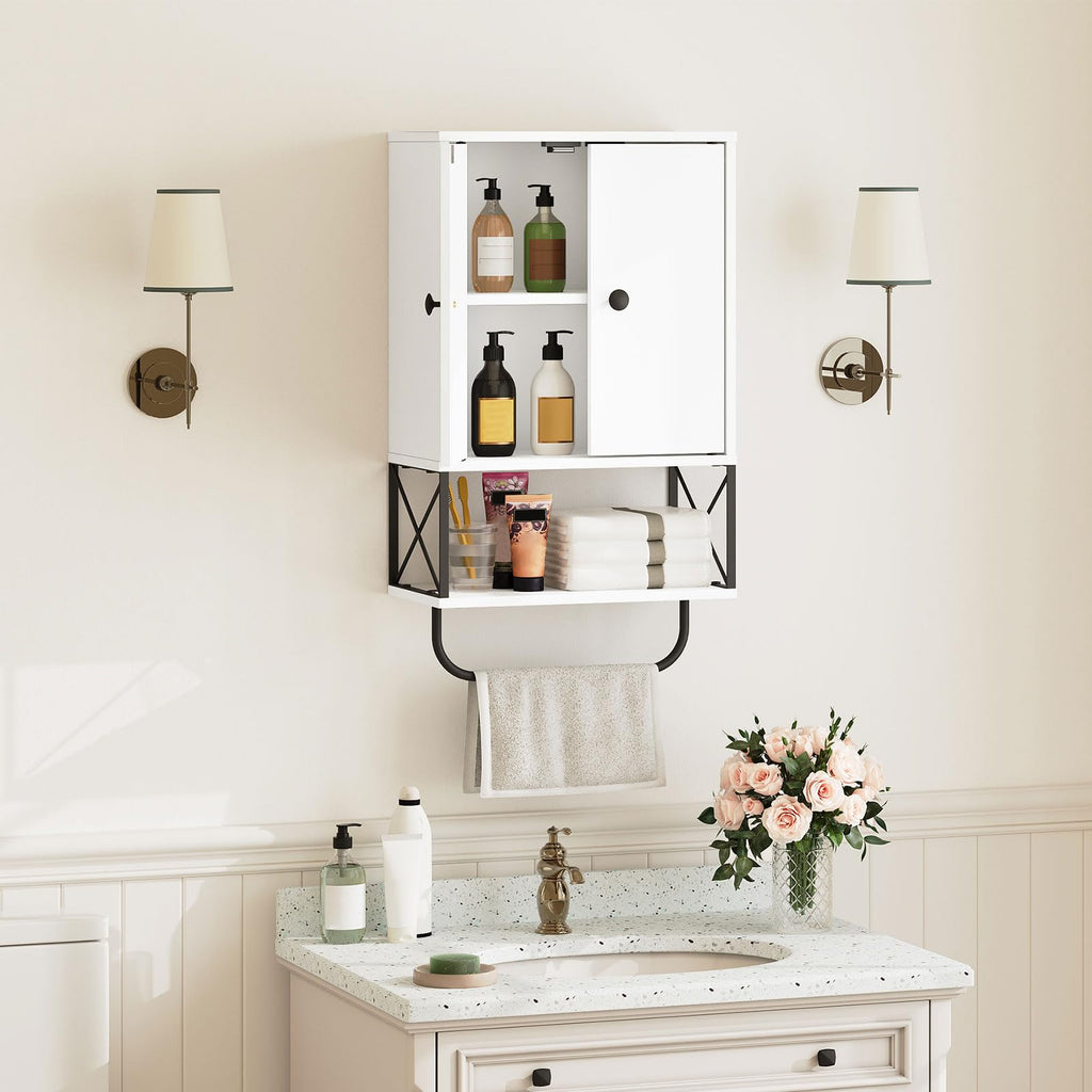 White 2 Door Wall Mounted Bathroom Cabinet with Adjustable Shelf Q688
