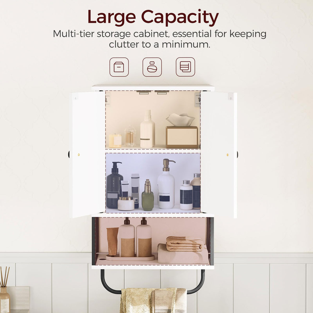 White 2 Door Wall Mounted Bathroom Cabinet with Adjustable Shelf Q688