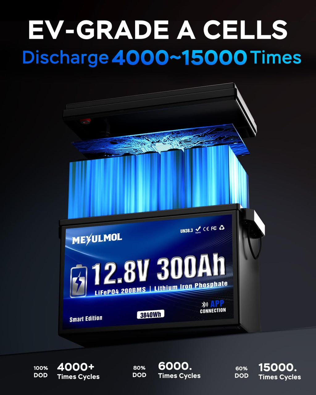 12V 300Ah LiFePO4 Lithium Battery with 200A BMS X390267
